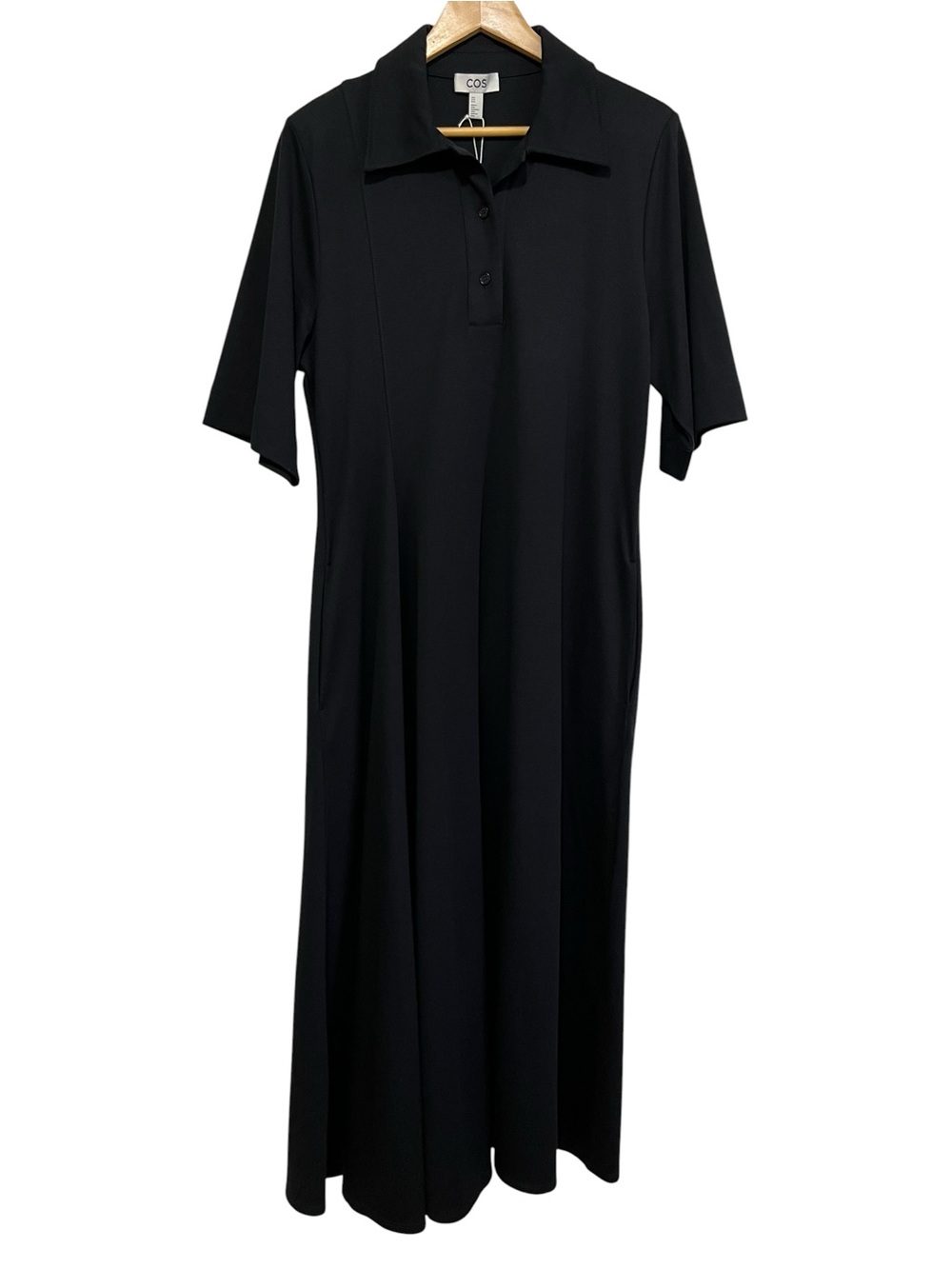 COS Asymmetric Polo Maxi Shirt Dress Black Size Medium NEW - Picture 2 of 16